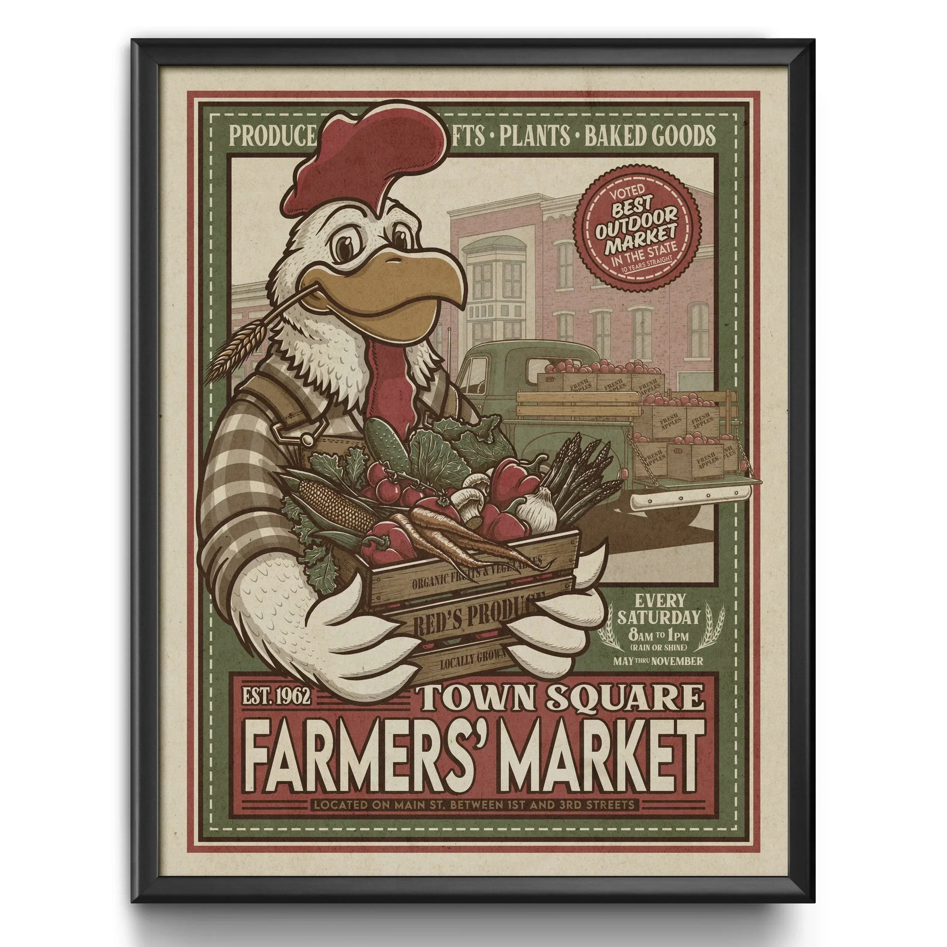 Town Square Farmers' Market Retro Ad Limited Edition Print - Nick Fasnacht Illustration & Design