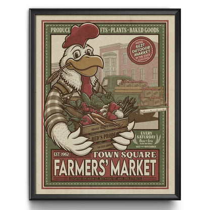 Town Square Farmers' Market Retro Ad Limited Edition Print - Nick Fasnacht Illustration & Design
