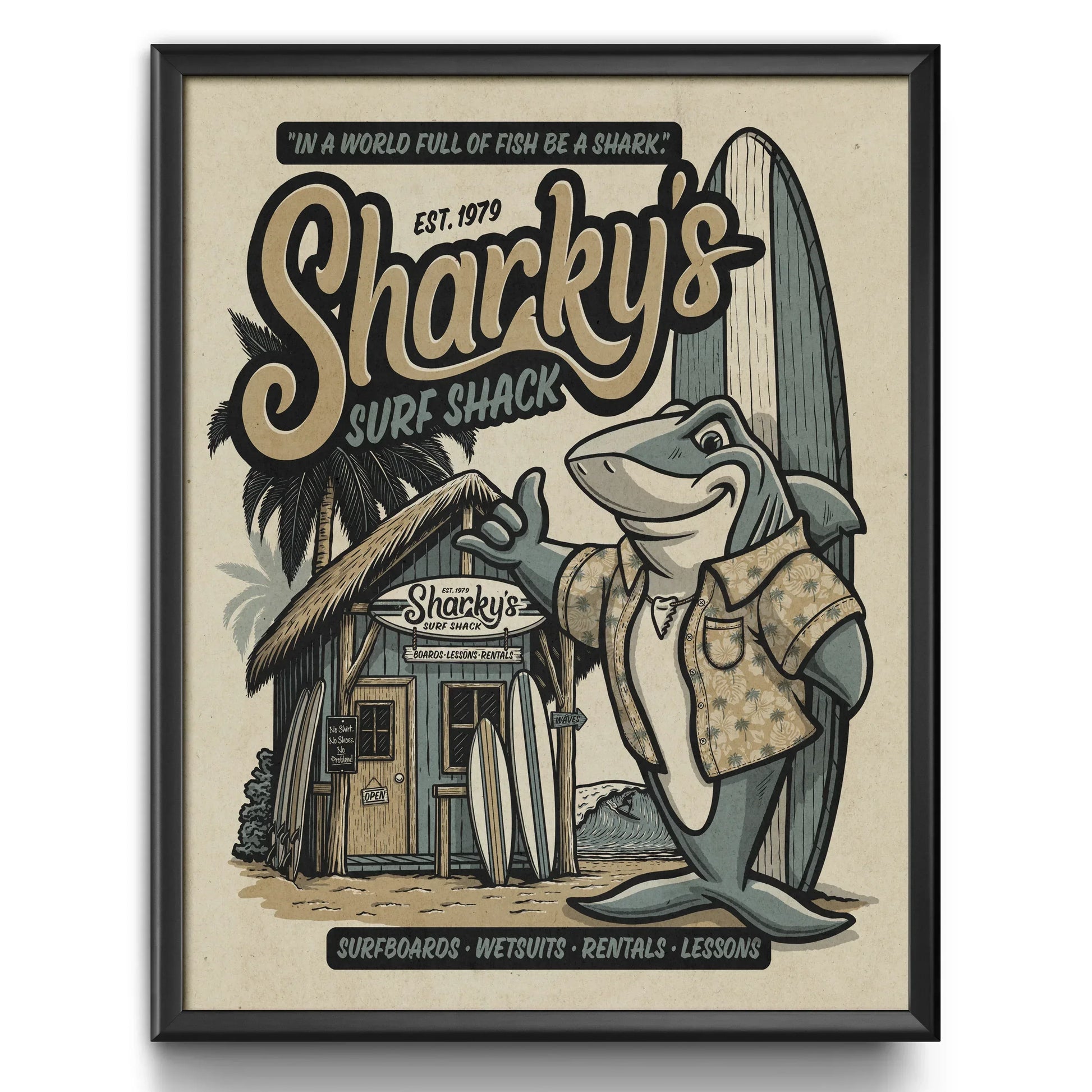 Sharky's Surf Shack Retro Ad Limited Edition Print - Nick Fasnacht Illustration & Design