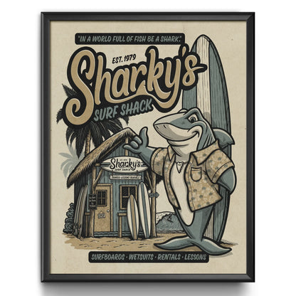 Sharky's Surf Shack Retro Ad Limited Edition Print - Nick Fasnacht Illustration & Design