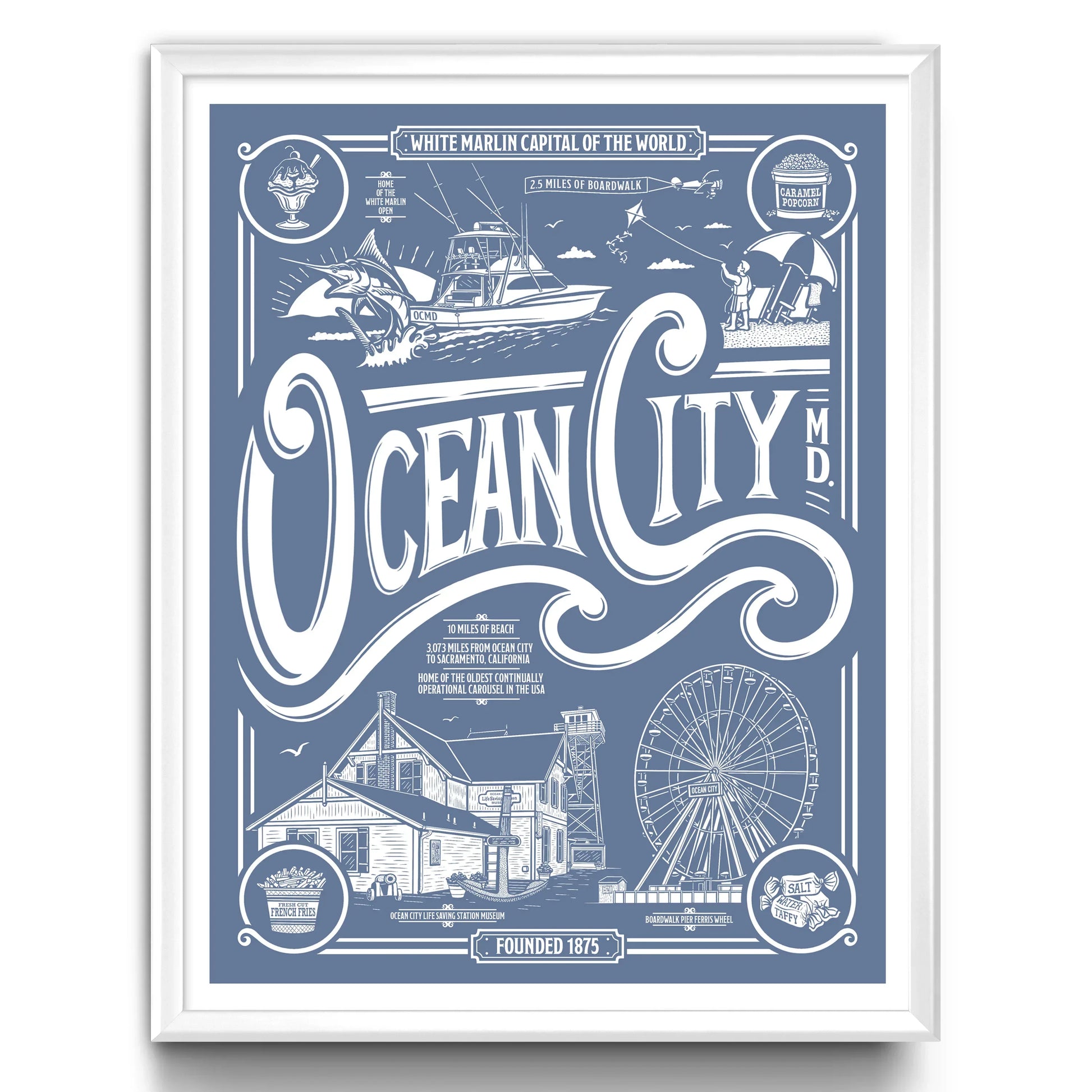 Ocean City, Maryland Vintage Poster Limited Edition Print - Nick Fasnacht Illustration & Design