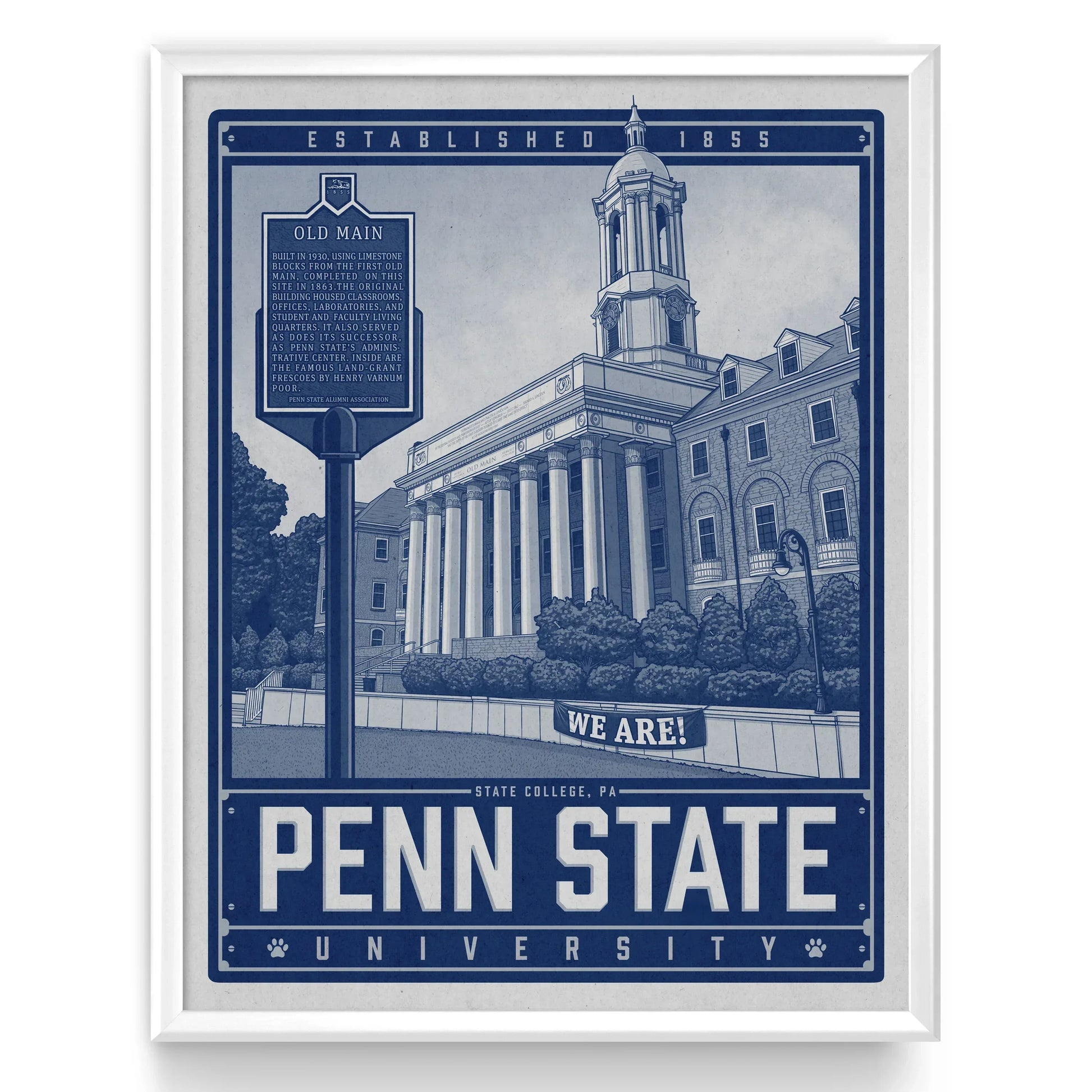 "Old Main" Penn State University Travel Poster Limited Edition Print - Nick Fasnacht Illustration & Design