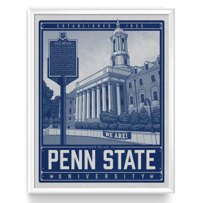 "Old Main" Penn State University Travel Poster Limited Edition Print - Nick Fasnacht Illustration & Design
