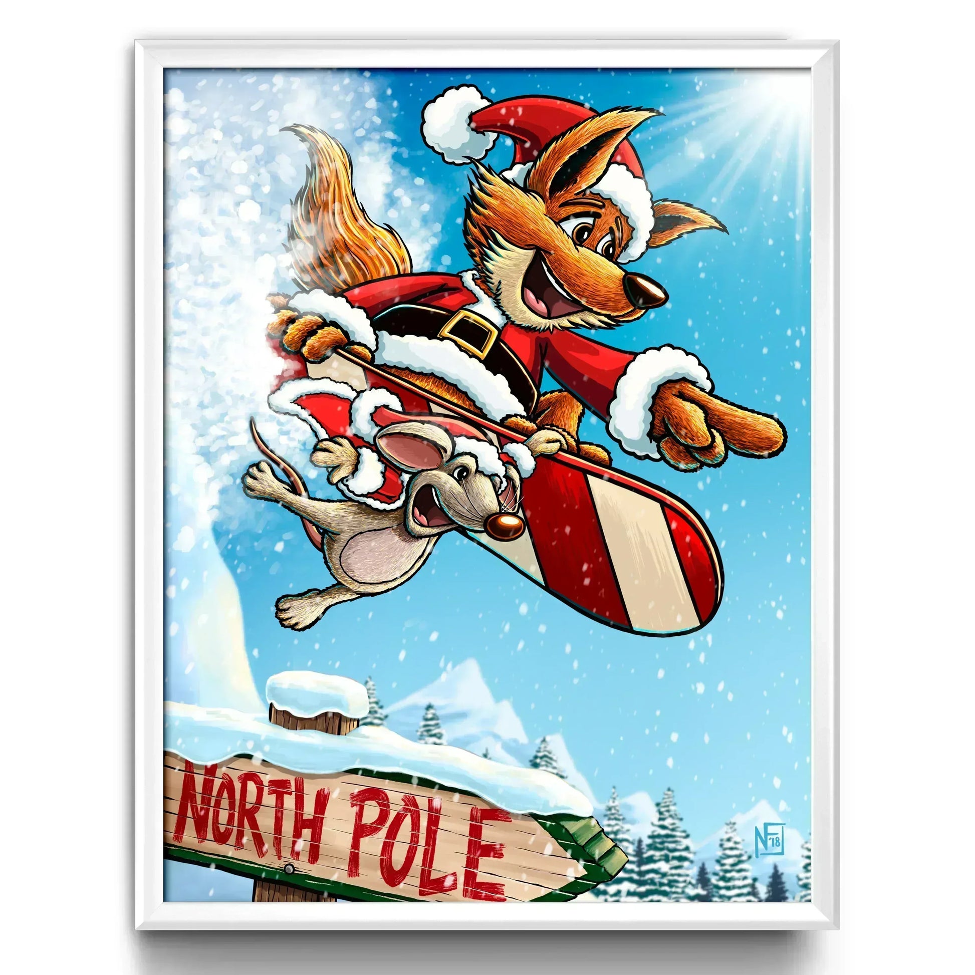 "Snowboarding Santa Fox" Christmas Print - Nick Fasnacht Illustration & Design