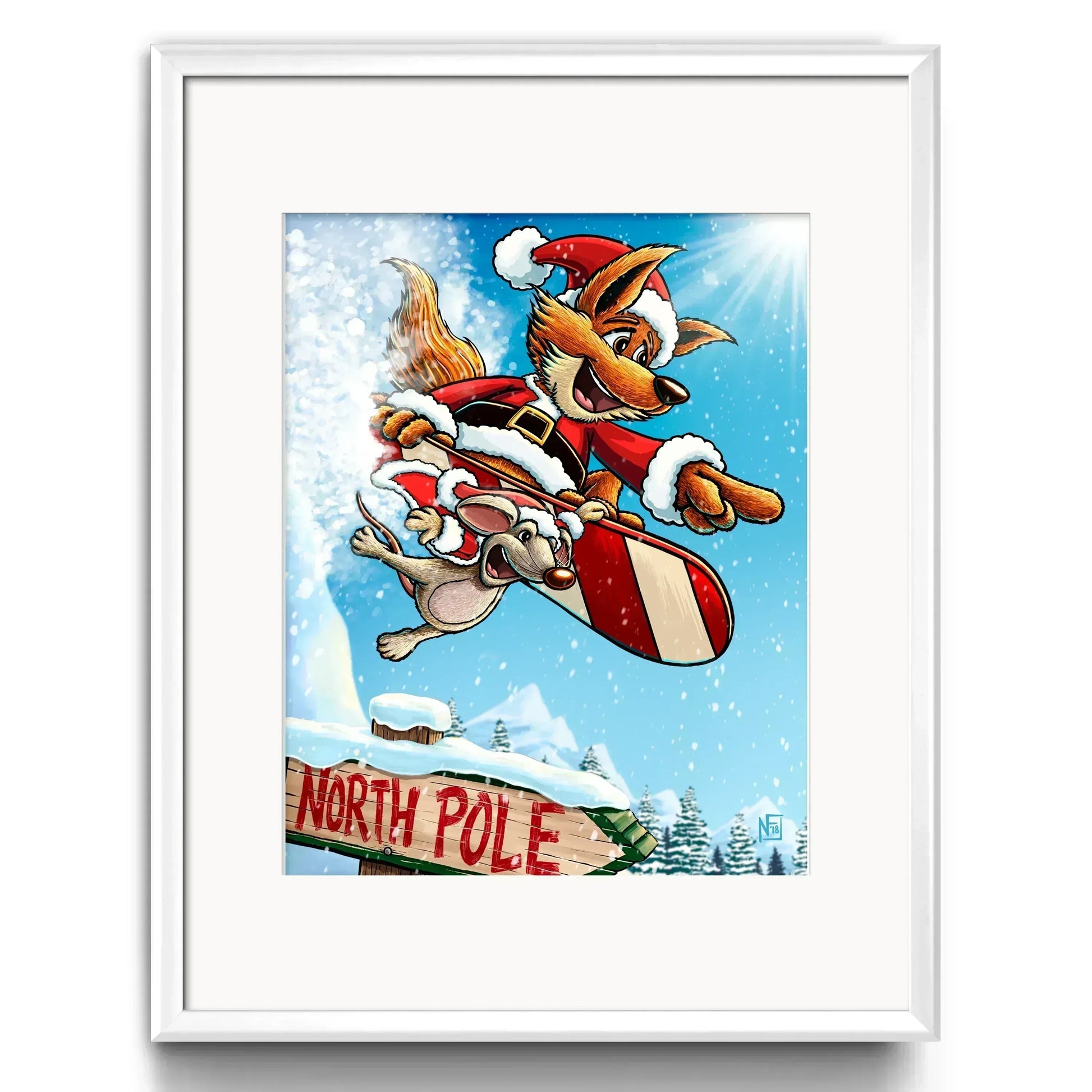 "Snowboarding Santa Fox" Christmas Print - Nick Fasnacht Illustration & Design