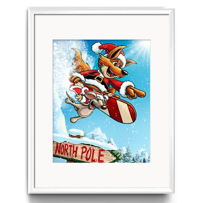"Snowboarding Santa Fox" Christmas Print - Nick Fasnacht Illustration & Design