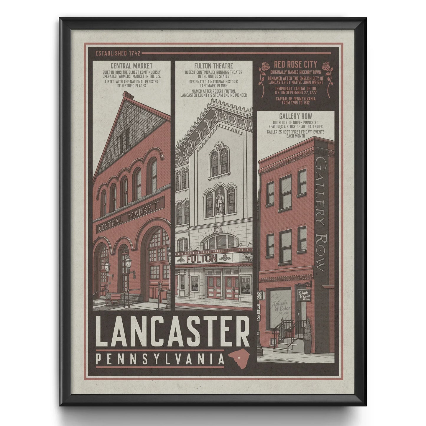 Lancaster Red Rose City Travel Poster Limited Edition Print - Nick Fasnacht Illustration & Design