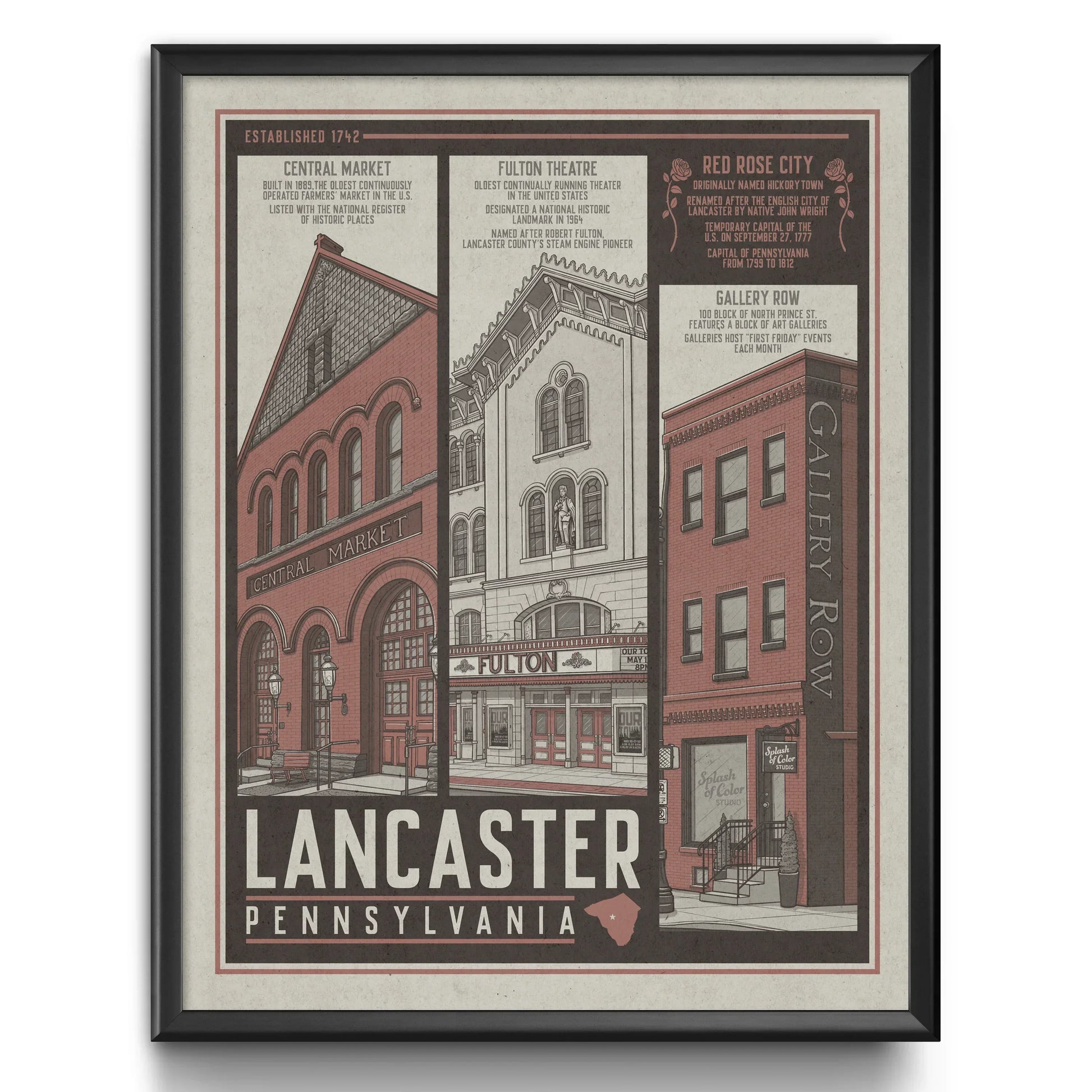 Lancaster Red Rose City Travel Poster Limited Edition Print - Nick Fasnacht Illustration & Design