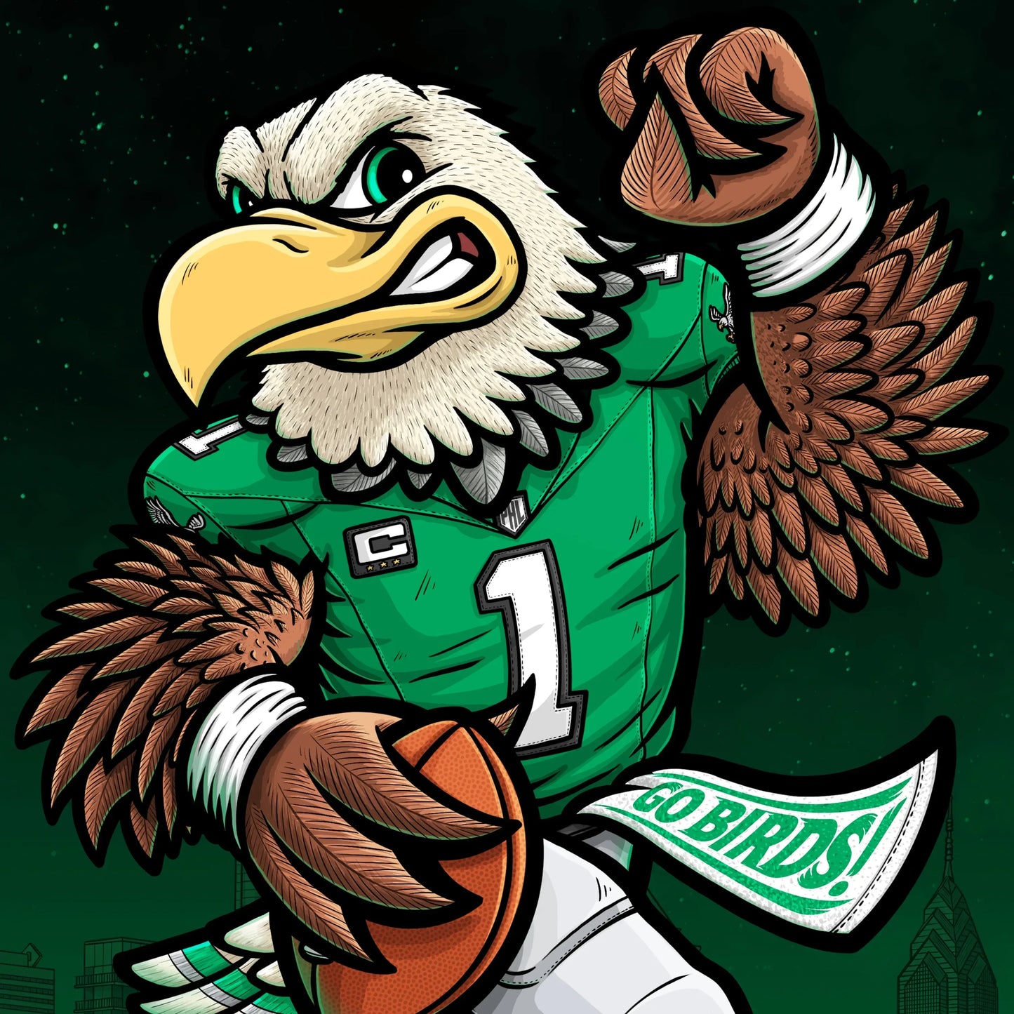 "Kelly Green" Philadelphia Eagles Football Limited Edition Print - Nick Fasnacht Illustration & Design