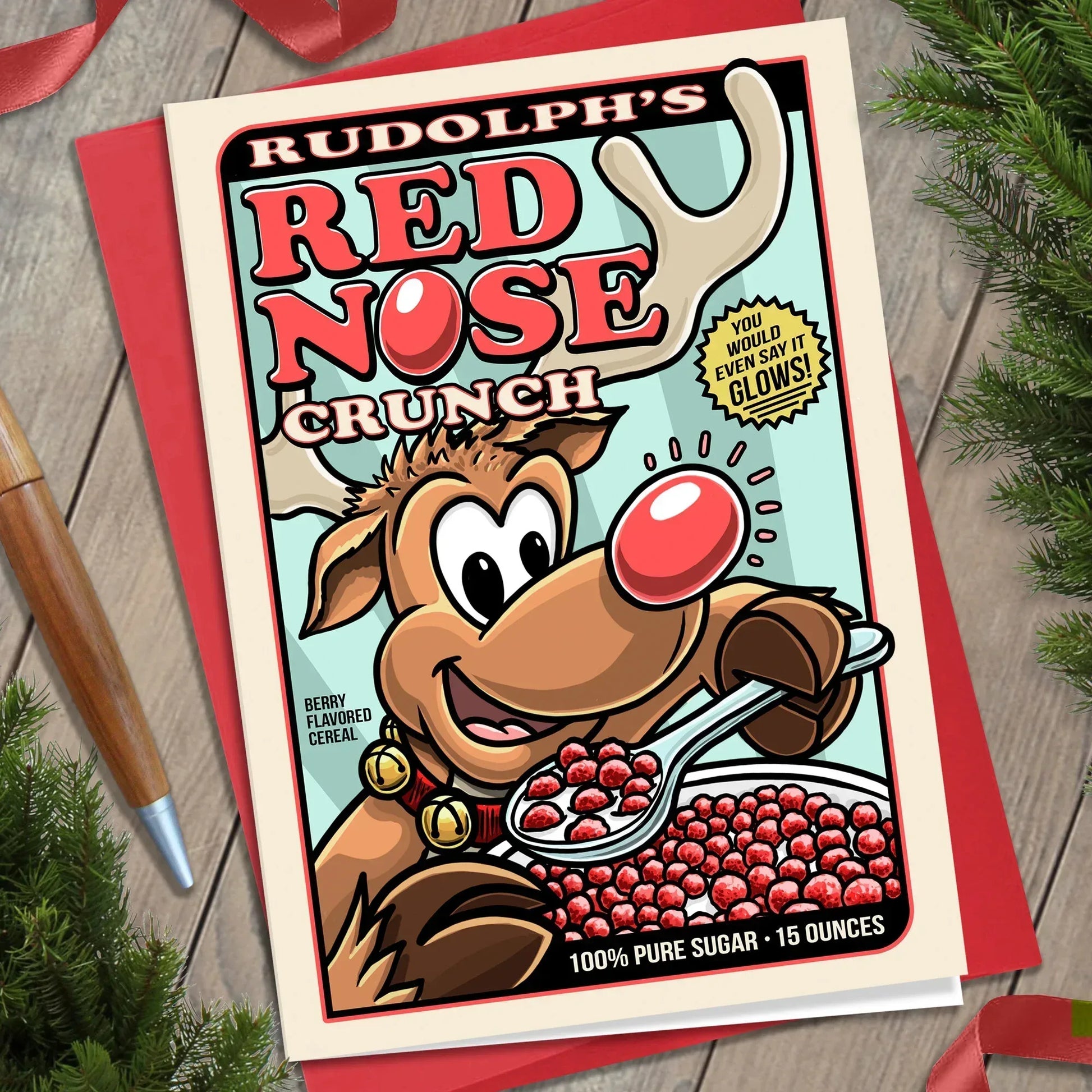 Rudolph's Red Nose Crunch Christmas Card - Nick Fasnacht Illustration & Design