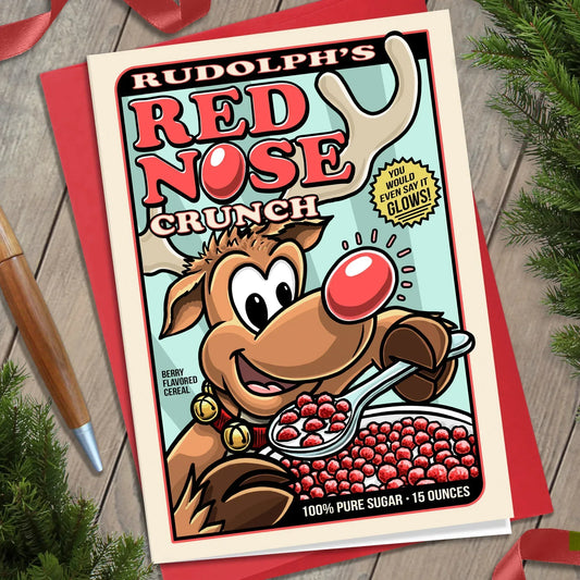 Rudolph's Red Nose Crunch Christmas Card - Nick Fasnacht Illustration & Design