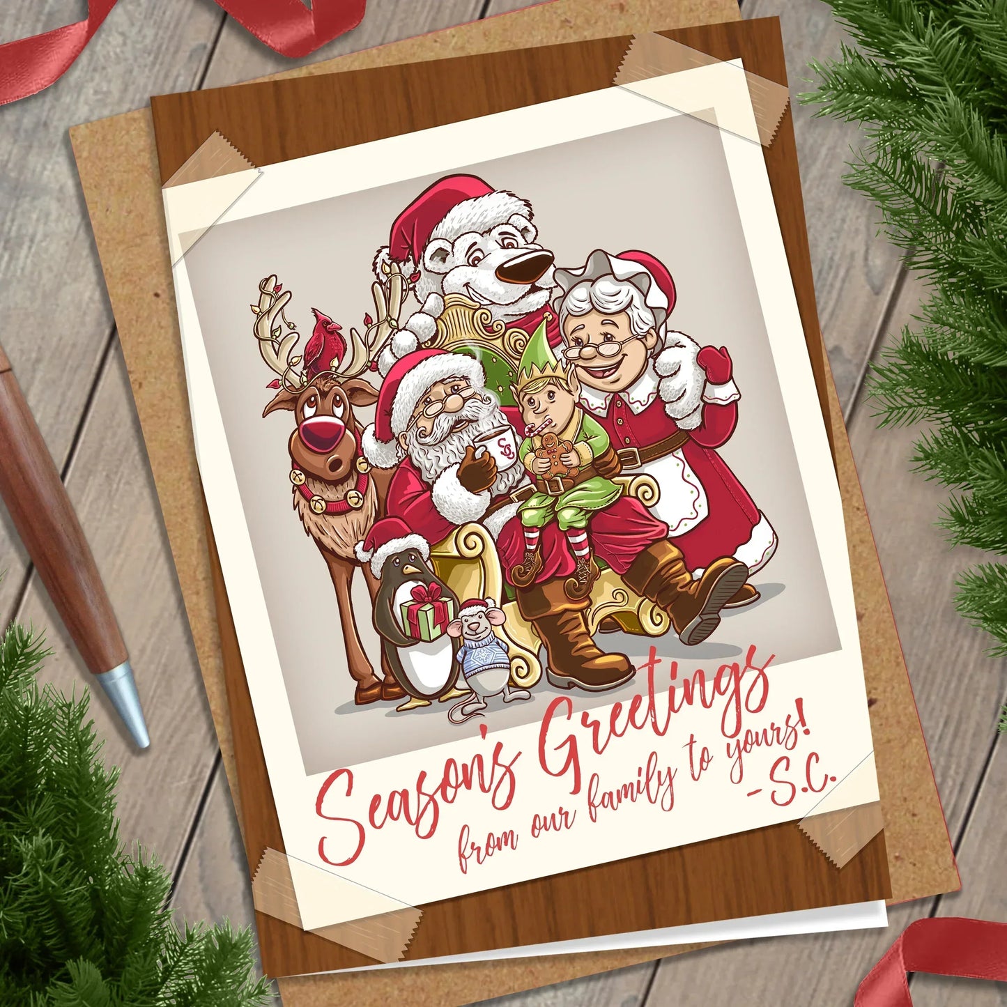 Santa's Family Photo Christmas Card - Nick Fasnacht Illustration & Design