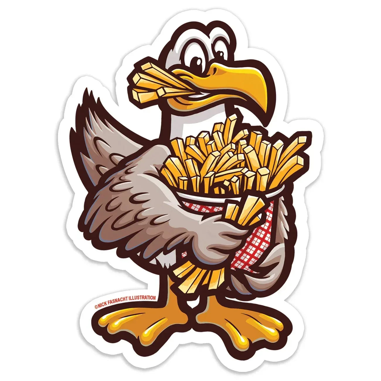 Seagull with French Fries Die Cut Vinyl Sticker - Nick Fasnacht Illustration & Design