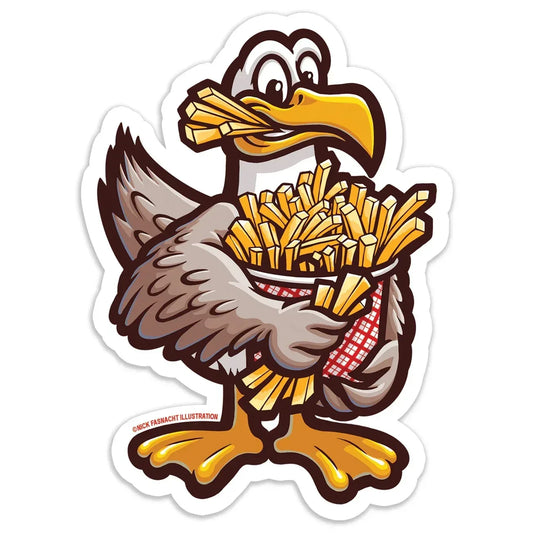 Seagull with French Fries Die Cut Vinyl Sticker - Nick Fasnacht Illustration & Design