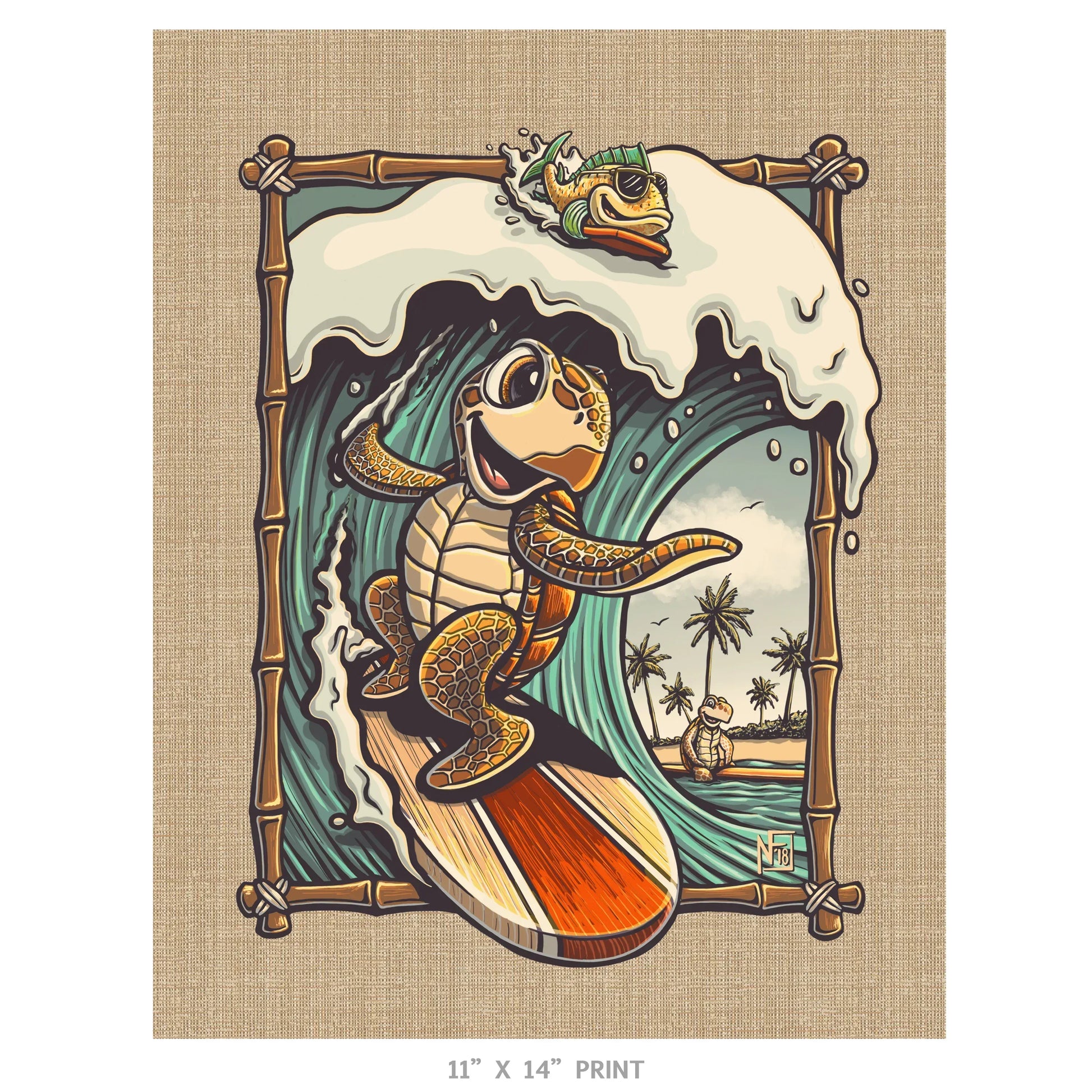 "Surfin' Sea Turtle" Limited Edition Print - Nick Fasnacht Illustration & Design