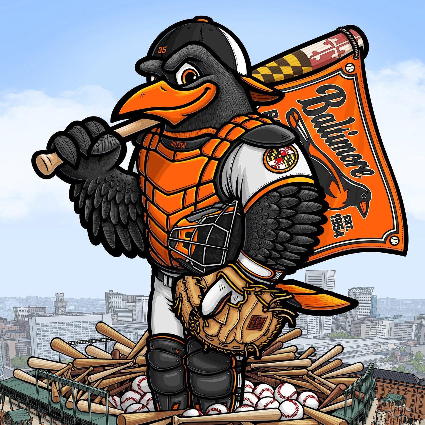 "The Bird's Nest " Baltimore Baseball Limited Edition Print - Nick Fasnacht Illustration & Design