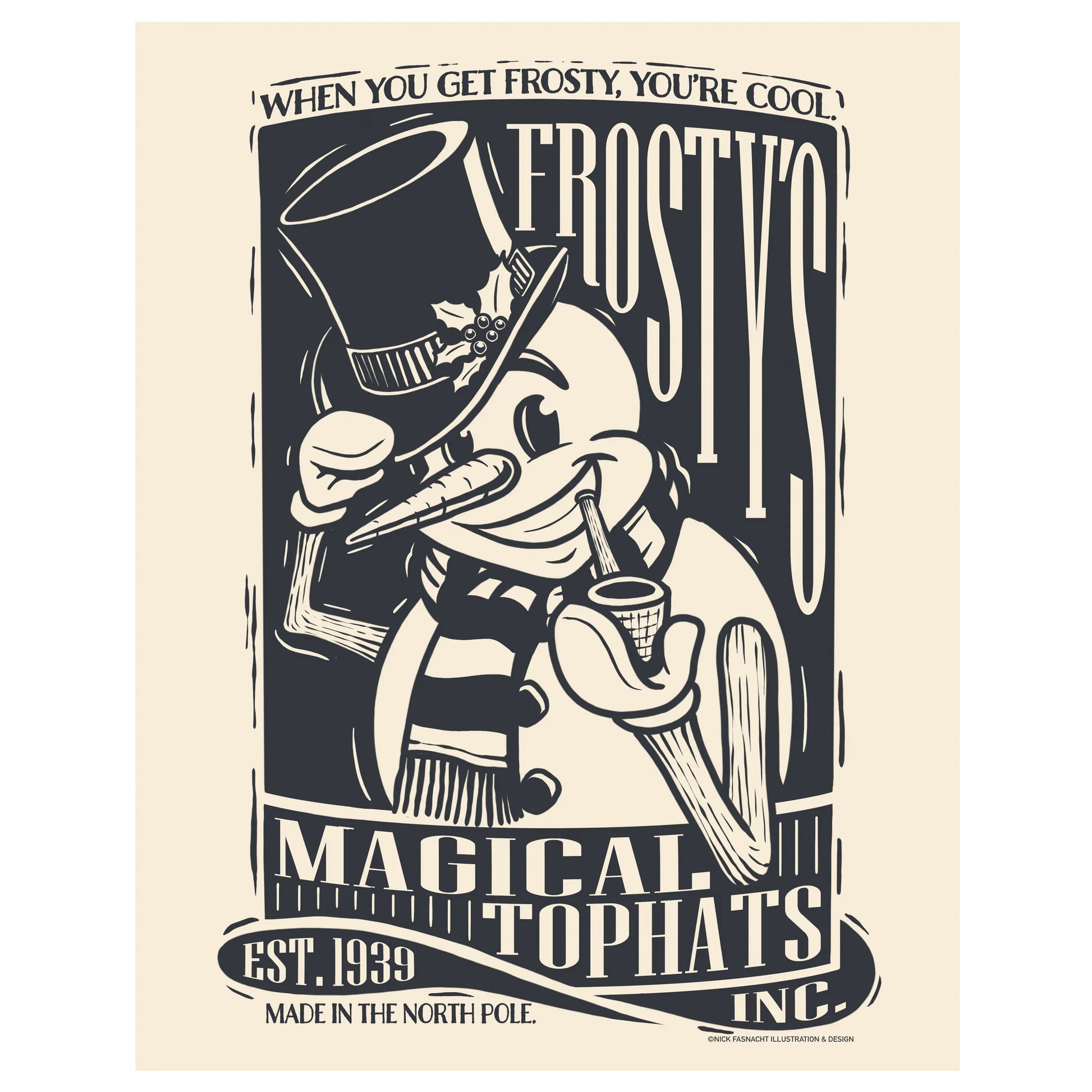 "Frosty's Magical Tophats, Inc." Christmas Print - Nick Fasnacht Illustration & Design