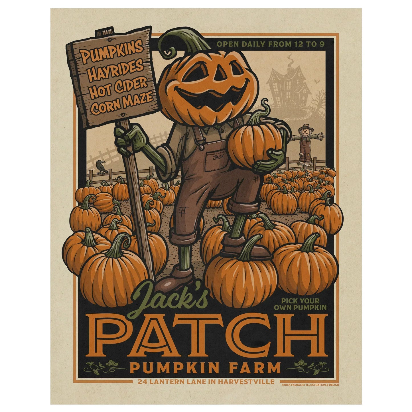 "Jack's Patch Pumpkin Farm" Halloween Print - Nick Fasnacht Illustration & Design