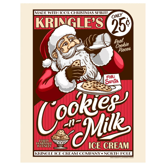 "Kringle's Cookies-n-Milk Ice Cream" Christmas Print - Nick Fasnacht Illustration & Design