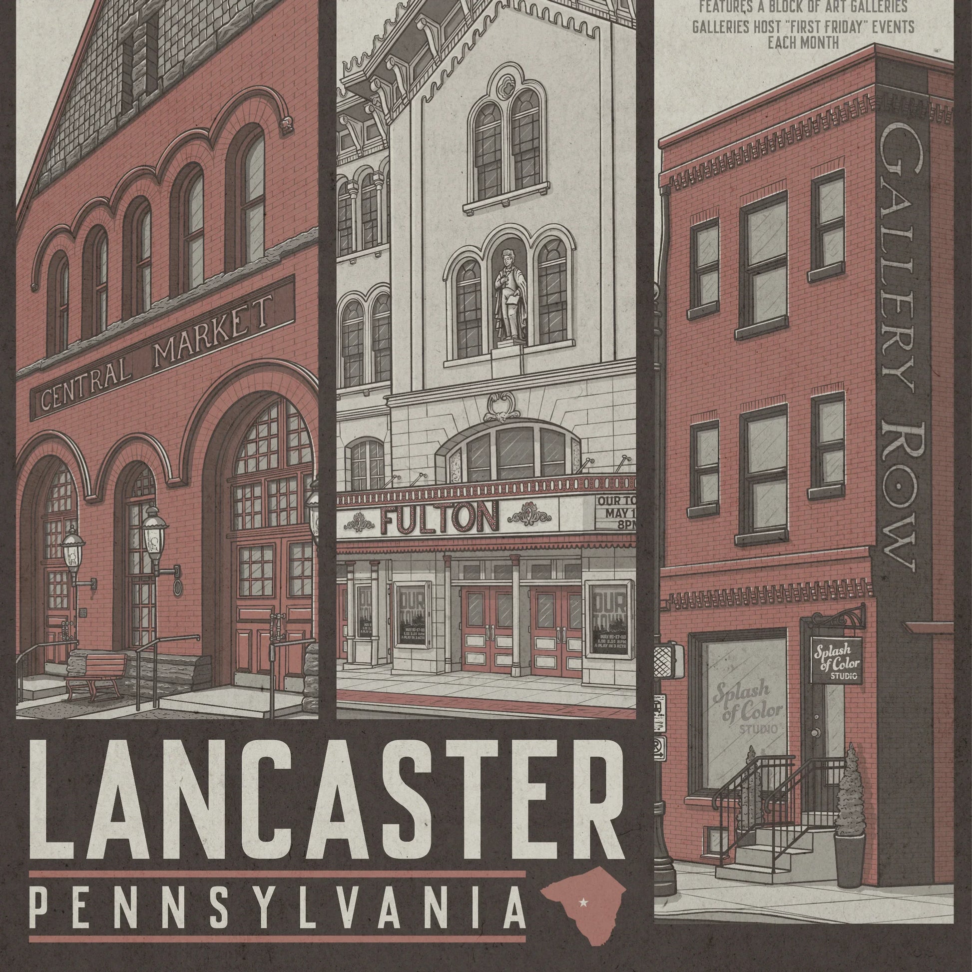 Lancaster Red Rose City Travel Poster Limited Edition Print - Nick Fasnacht Illustration & Design