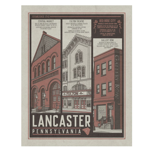 Lancaster Red Rose City Travel Poster Limited Edition Print - Nick Fasnacht Illustration & Design