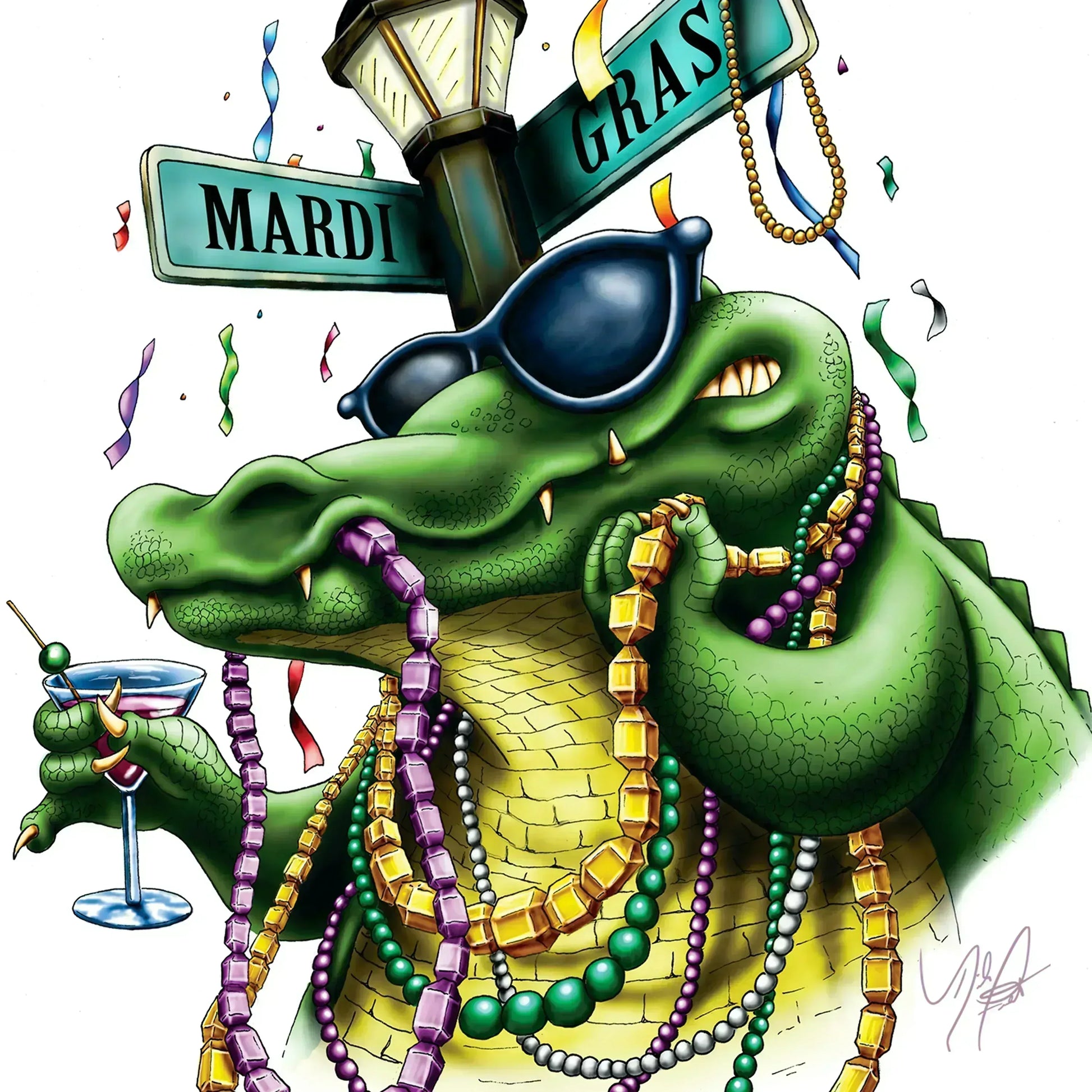 "Mardis Gras Gator" Limited Edition Print - Nick Fasnacht Illustration & Design