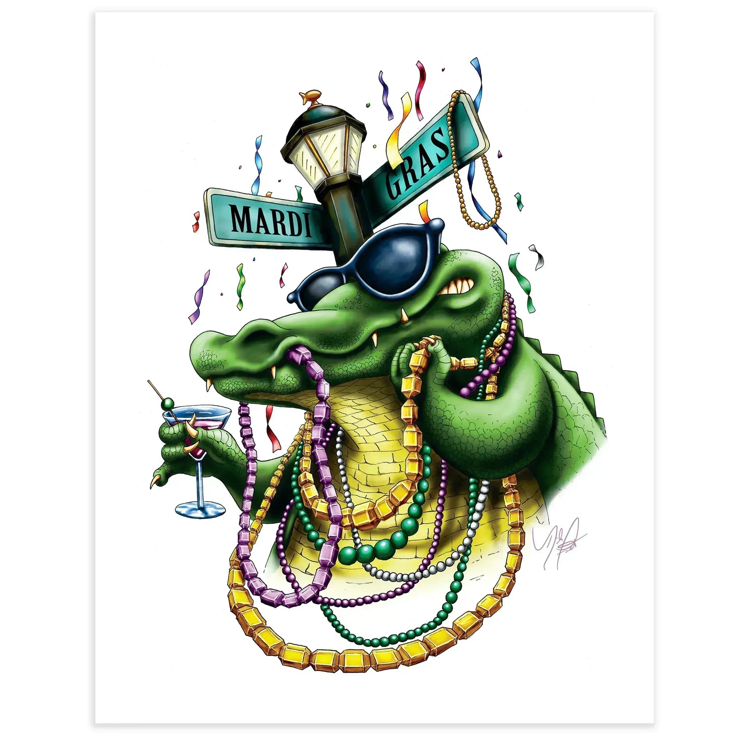 "Mardis Gras Gator" Limited Edition Print - Nick Fasnacht Illustration & Design
