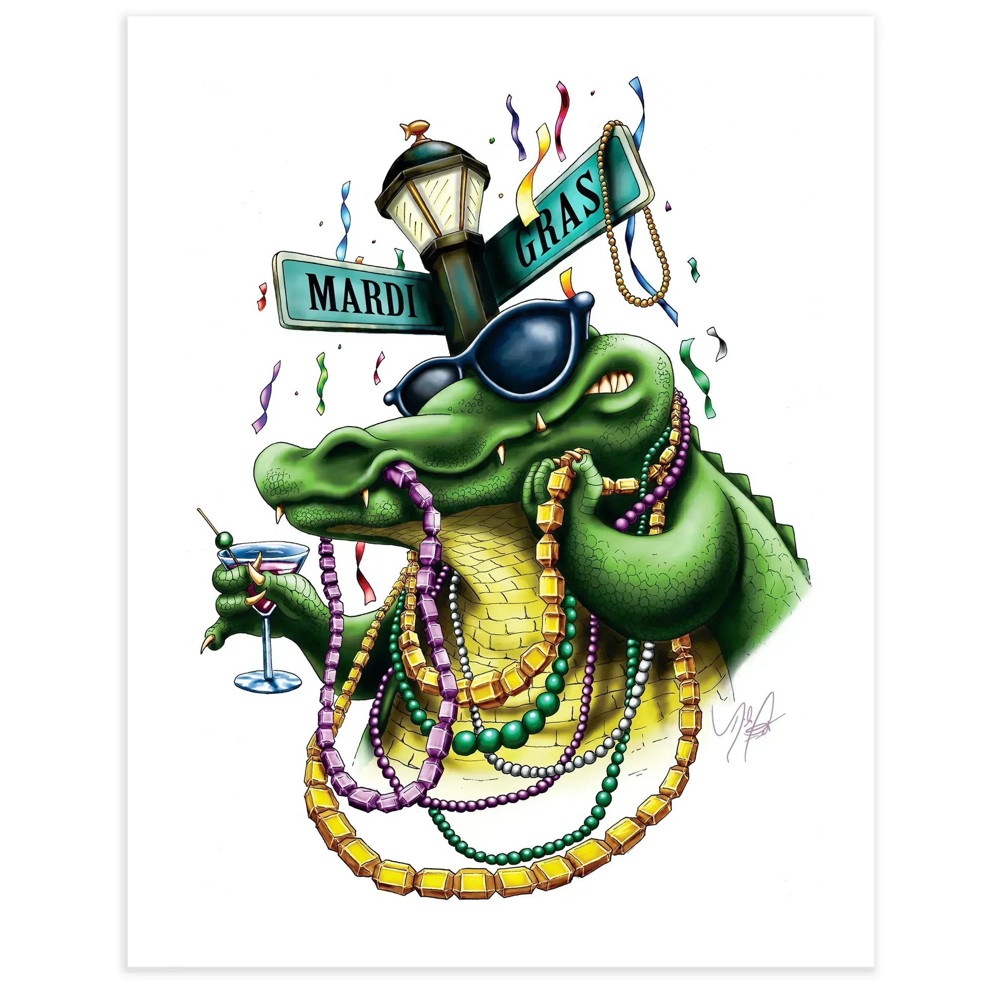 "Mardis Gras Gator" Limited Edition Print - Nick Fasnacht Illustration & Design