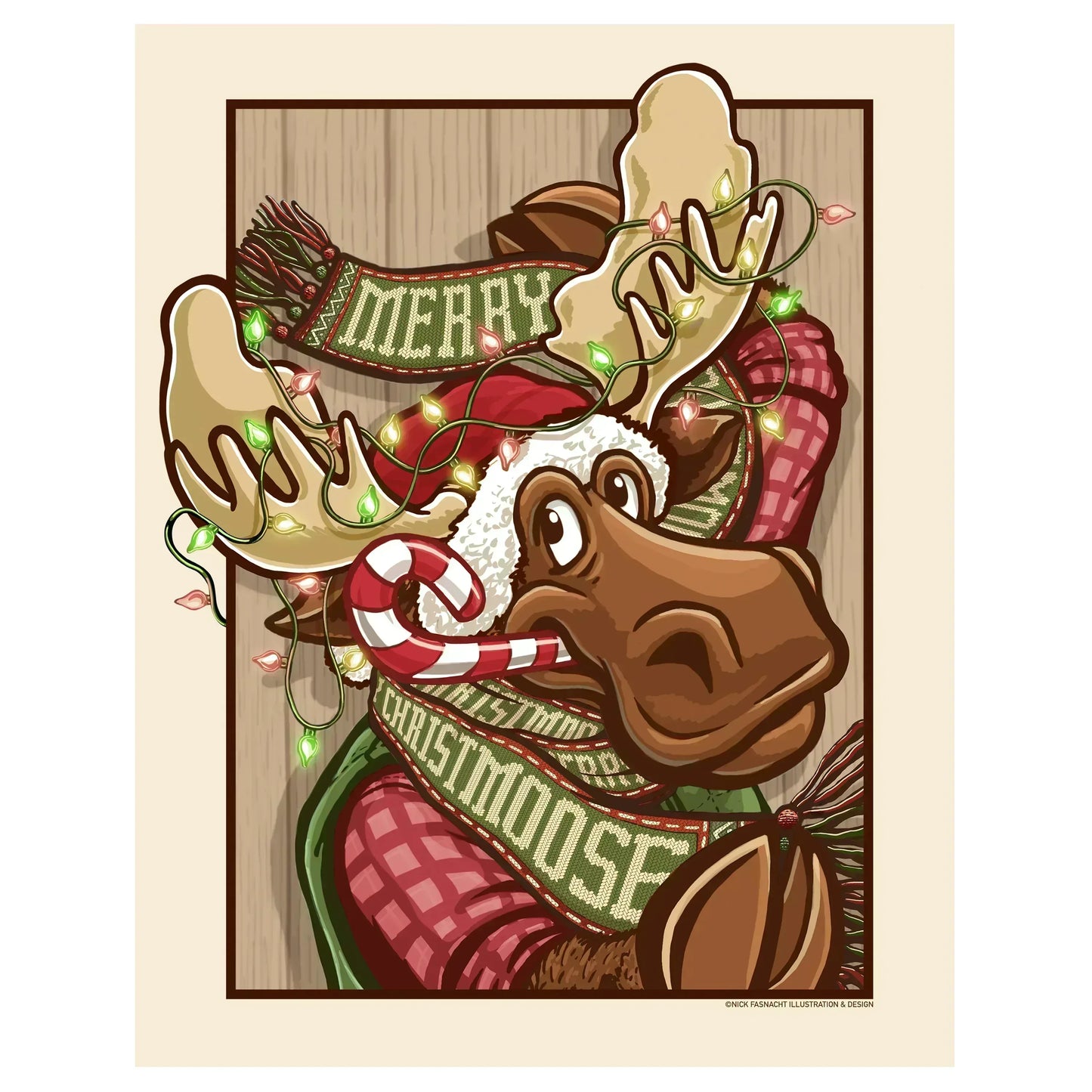"Merry ChristMOOSE" Christmas Print - Nick Fasnacht Illustration & Design