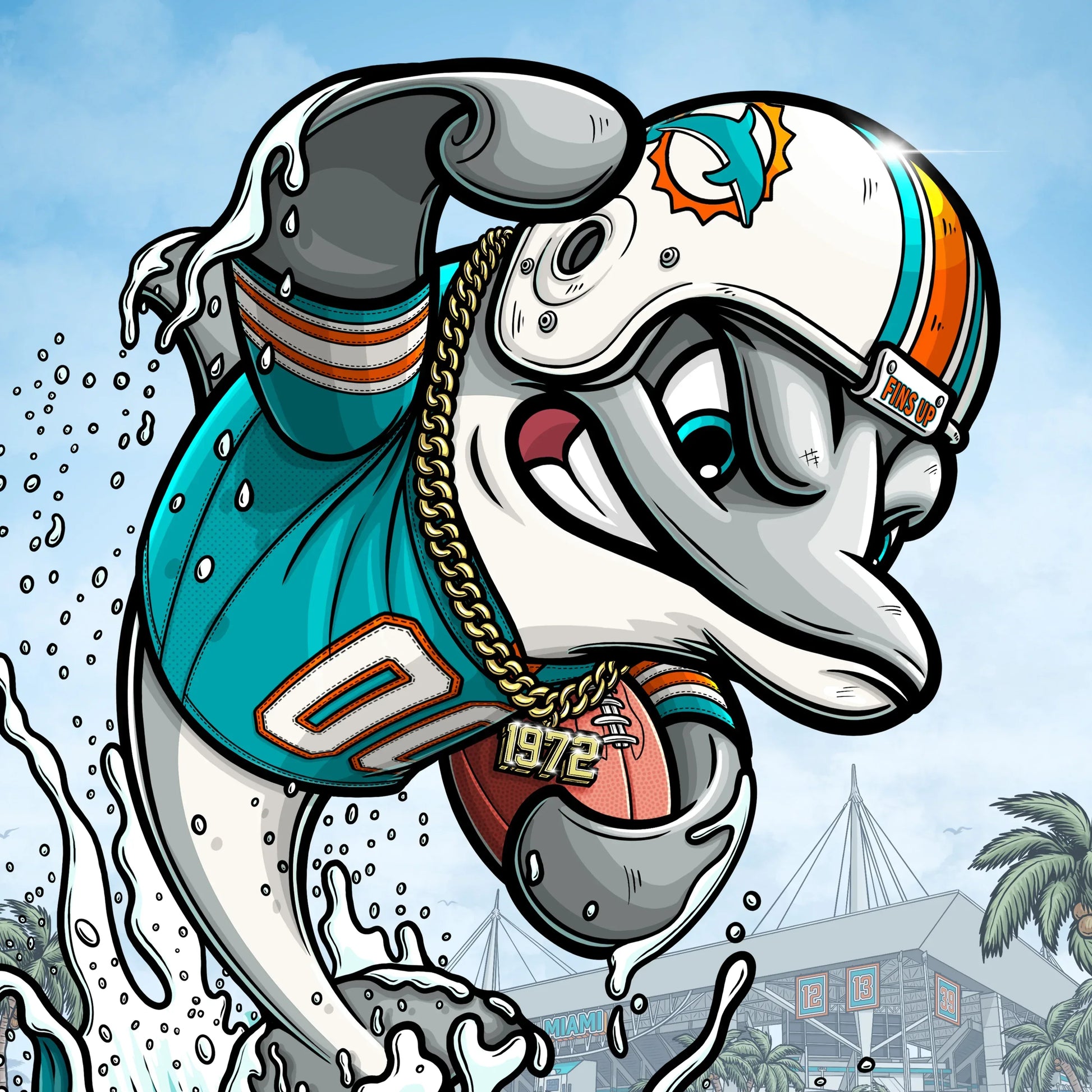 "Fins Up!" Miami Dolphins Limited Edition Print - Nick Fasnacht Illustration & Design