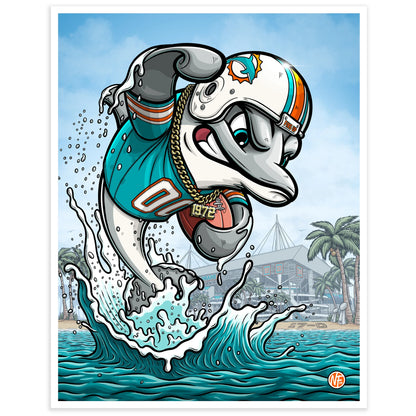 "Fins Up!" Miami Dolphins Limited Edition Print - Nick Fasnacht Illustration & Design