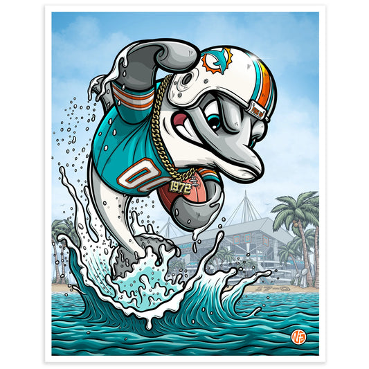 "Fins Up!" Miami Dolphins Limited Edition Print - Nick Fasnacht Illustration & Design