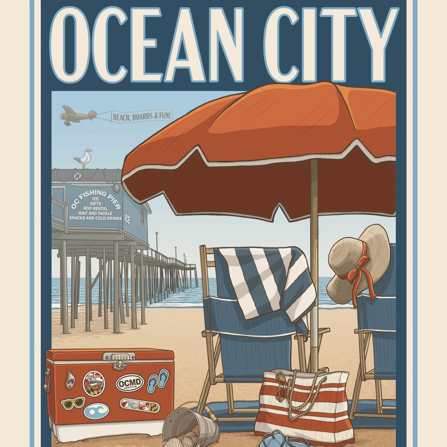 Ocean City, Maryland Travel Poster Limited Edition Print - Nick Fasnacht Illustration & Design