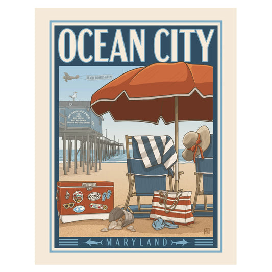 Ocean City, Maryland Travel Poster Limited Edition Print - Nick Fasnacht Illustration & Design