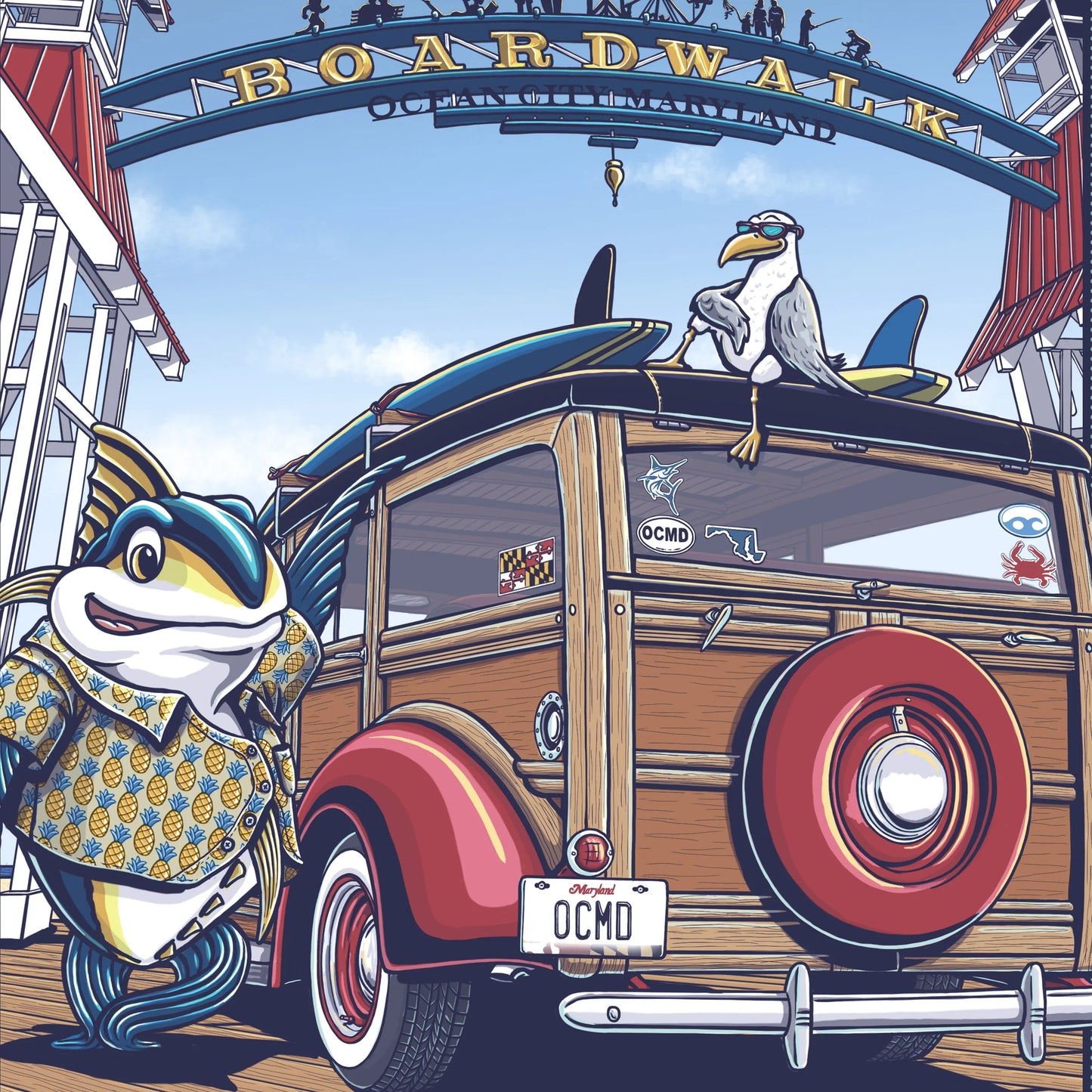 "OCMD" Ocean City, MD Limited Edition Print - Nick Fasnacht Illustration & Design