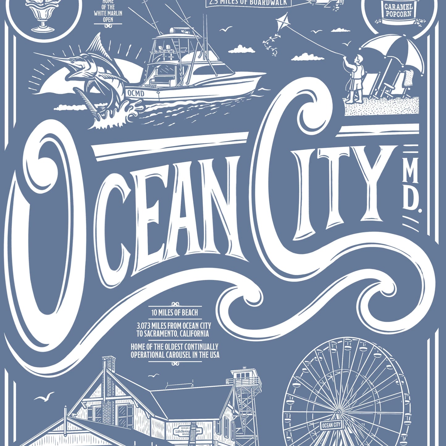 Ocean City, Maryland Vintage Poster Limited Edition Print - Nick Fasnacht Illustration & Design
