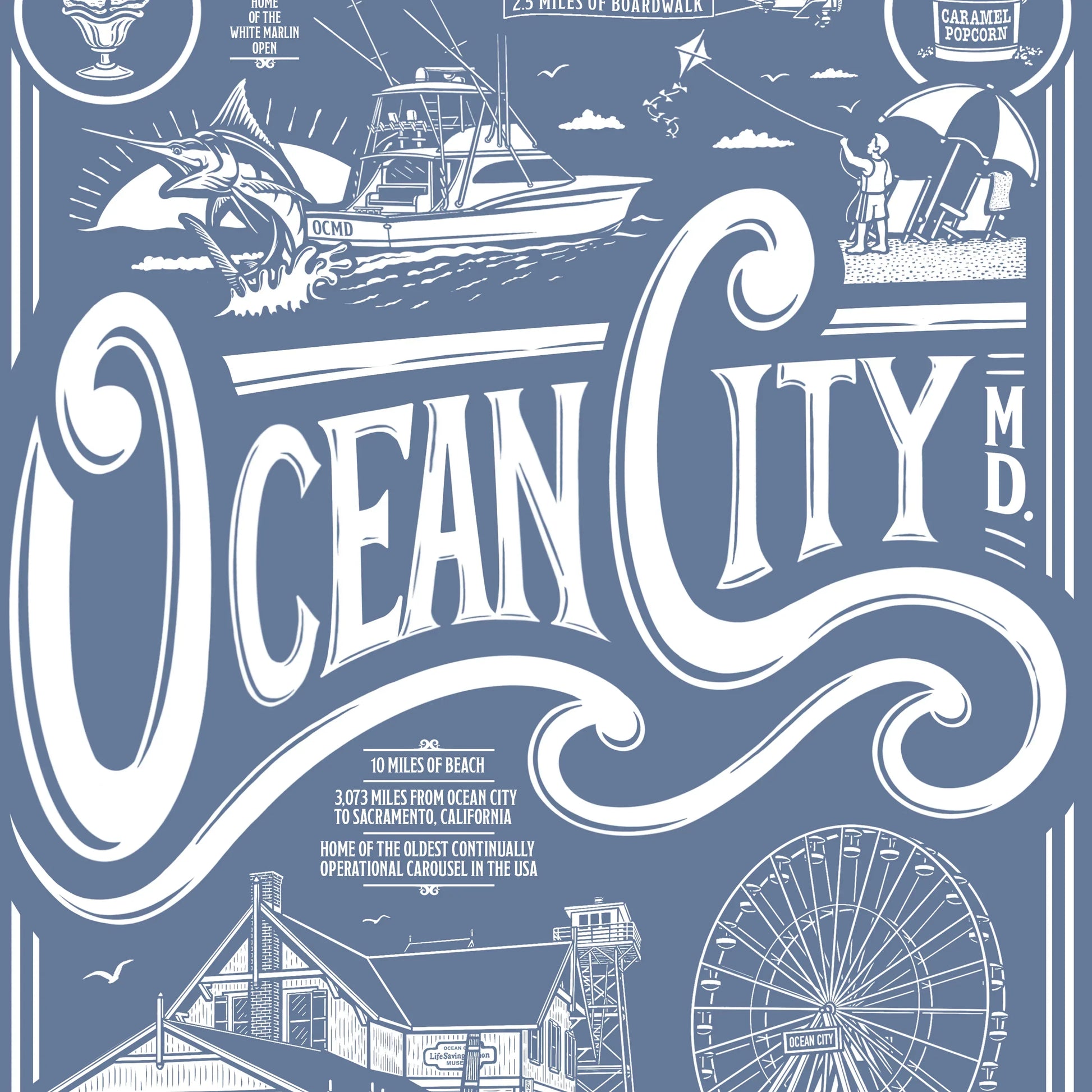 Ocean City, Maryland Vintage Poster Limited Edition Print - Nick Fasnacht Illustration & Design