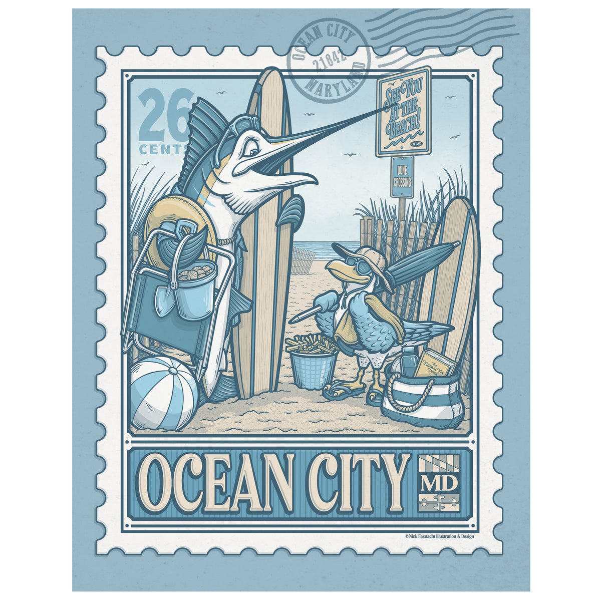 Ocean City, Maryland Vintage Stamp Limited Edition Print