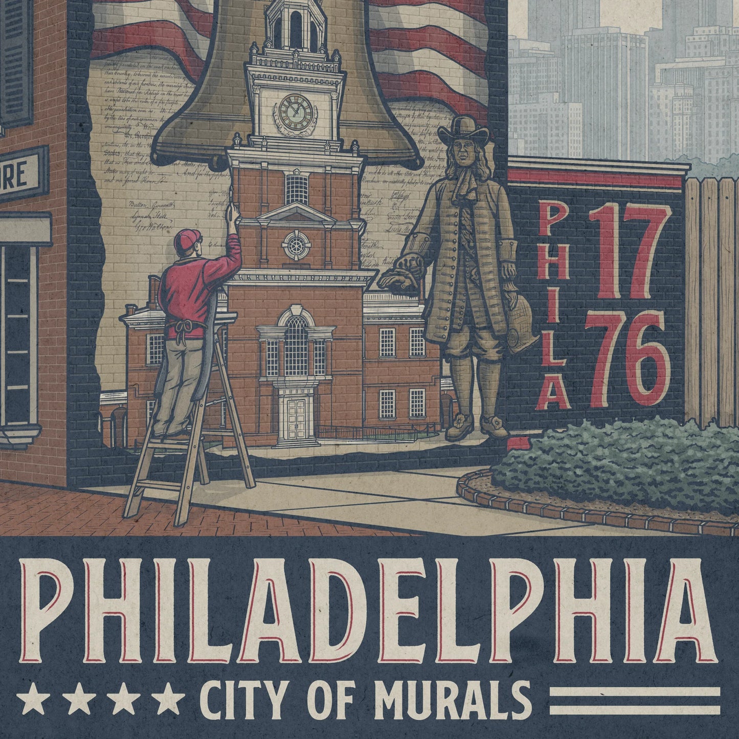 Philadelphia City of Murals Travel Poster Limited Edition Print - Nick Fasnacht Illustration & Design
