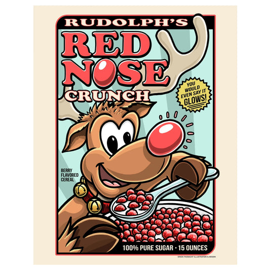 "Rudolph's Red Nose Crunch" Christmas Print - Nick Fasnacht Illustration & Design