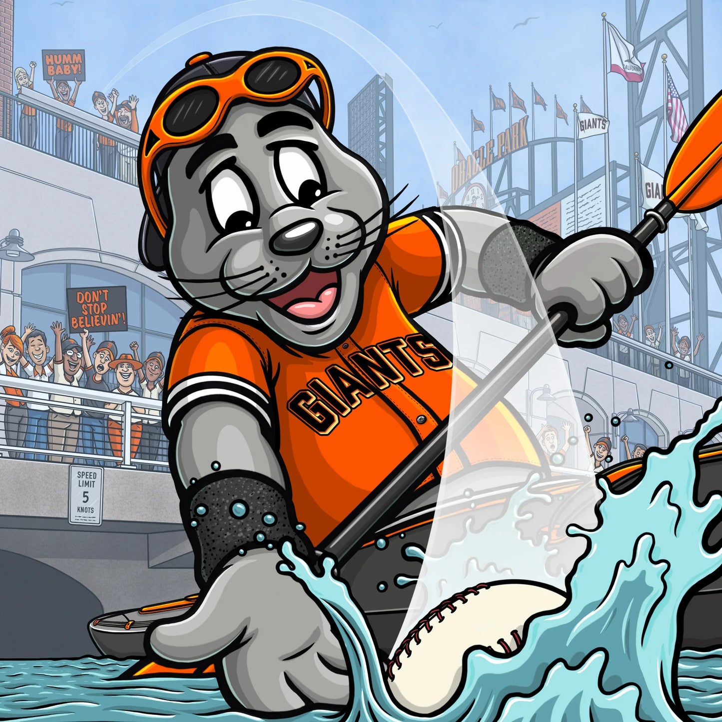 "Splash Hit" San Francisco Baseball Limited Edition Print - Nick Fasnacht Illustration & Design