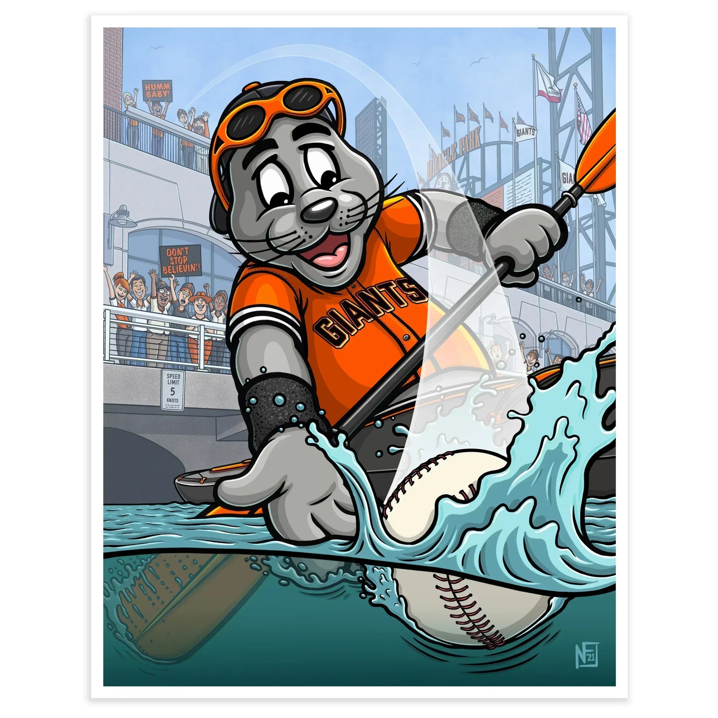 "Splash Hit" San Francisco Baseball Limited Edition Print - Nick Fasnacht Illustration & Design