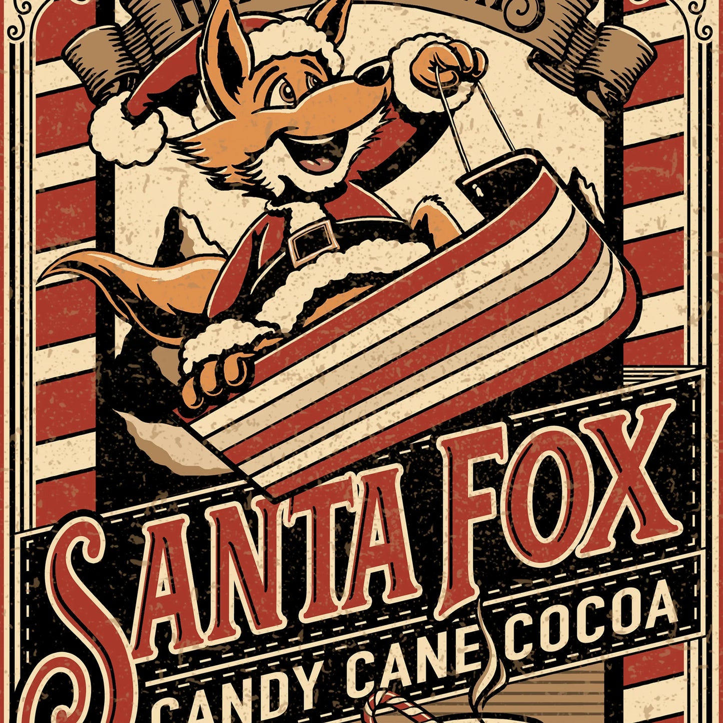 "Santa Fox Candy Cane Cocoa" Christmas Print - Nick Fasnacht Illustration & Design