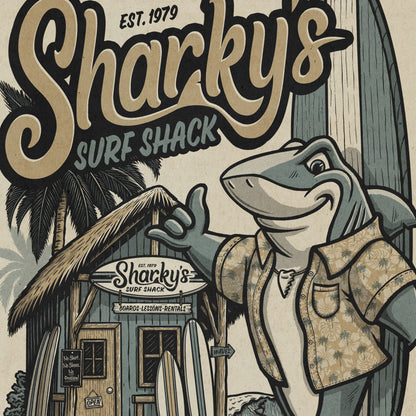 Sharky's Surf Shack Retro Ad Limited Edition Print - Nick Fasnacht Illustration & Design