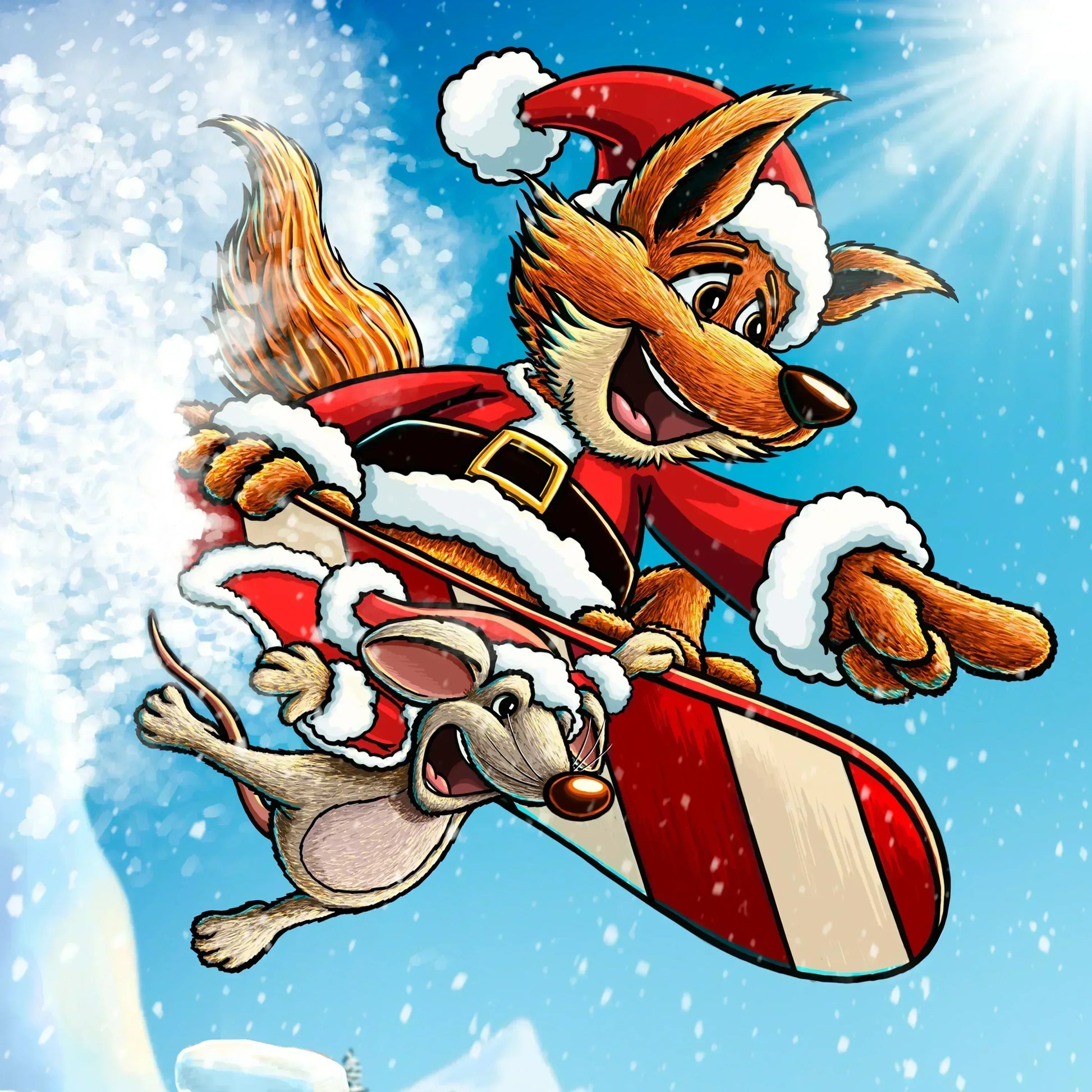 "Snowboarding Santa Fox" Christmas Print - Nick Fasnacht Illustration & Design