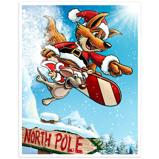 "Snowboarding Santa Fox" Christmas Print - Nick Fasnacht Illustration & Design