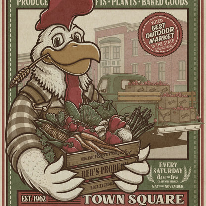 Town Square Farmers' Market Retro Ad Limited Edition Print - Nick Fasnacht Illustration & Design