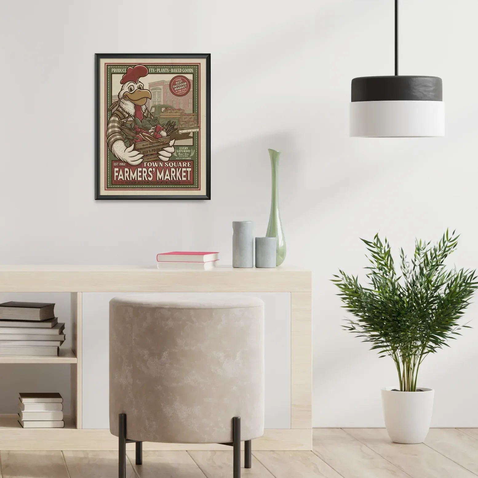 Town Square Farmers' Market Retro Ad Limited Edition Print - Nick Fasnacht Illustration & Design