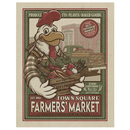 Town Square Farmers' Market Retro Ad Limited Edition Print - Nick Fasnacht Illustration & Design